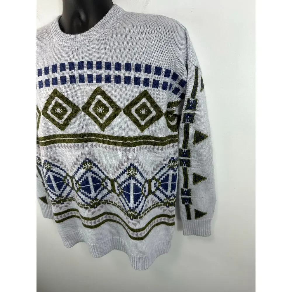 J Crew Abstract Fair Isle Knit Sweater Wool Mohair Blend Crewneck Size Large